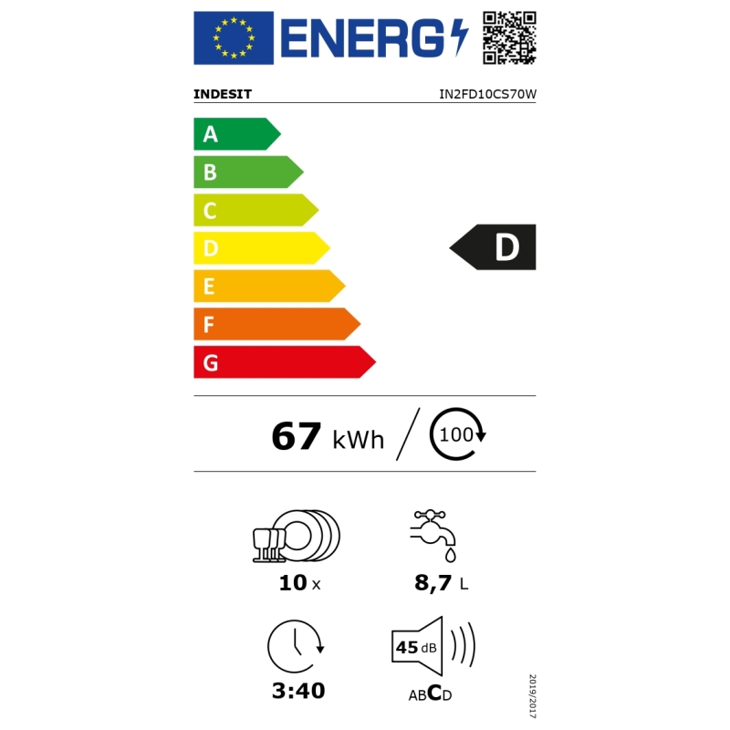 Nõudepesumasin Indesit IN2FD10CS70W - Image 6