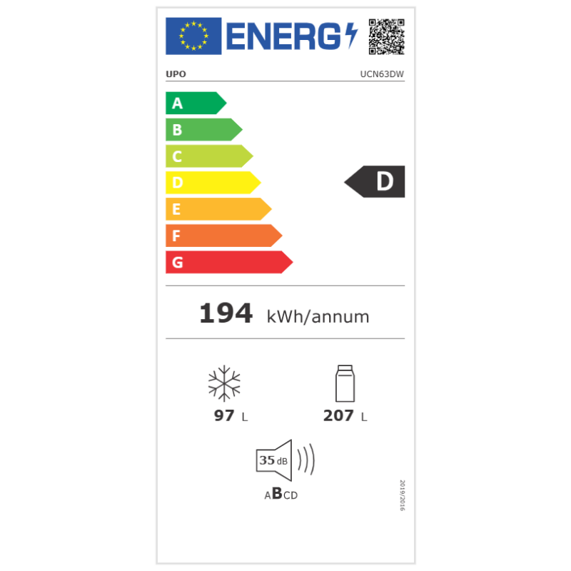 UPO UCN62EW külmik-sügavkülmik valge energiariba